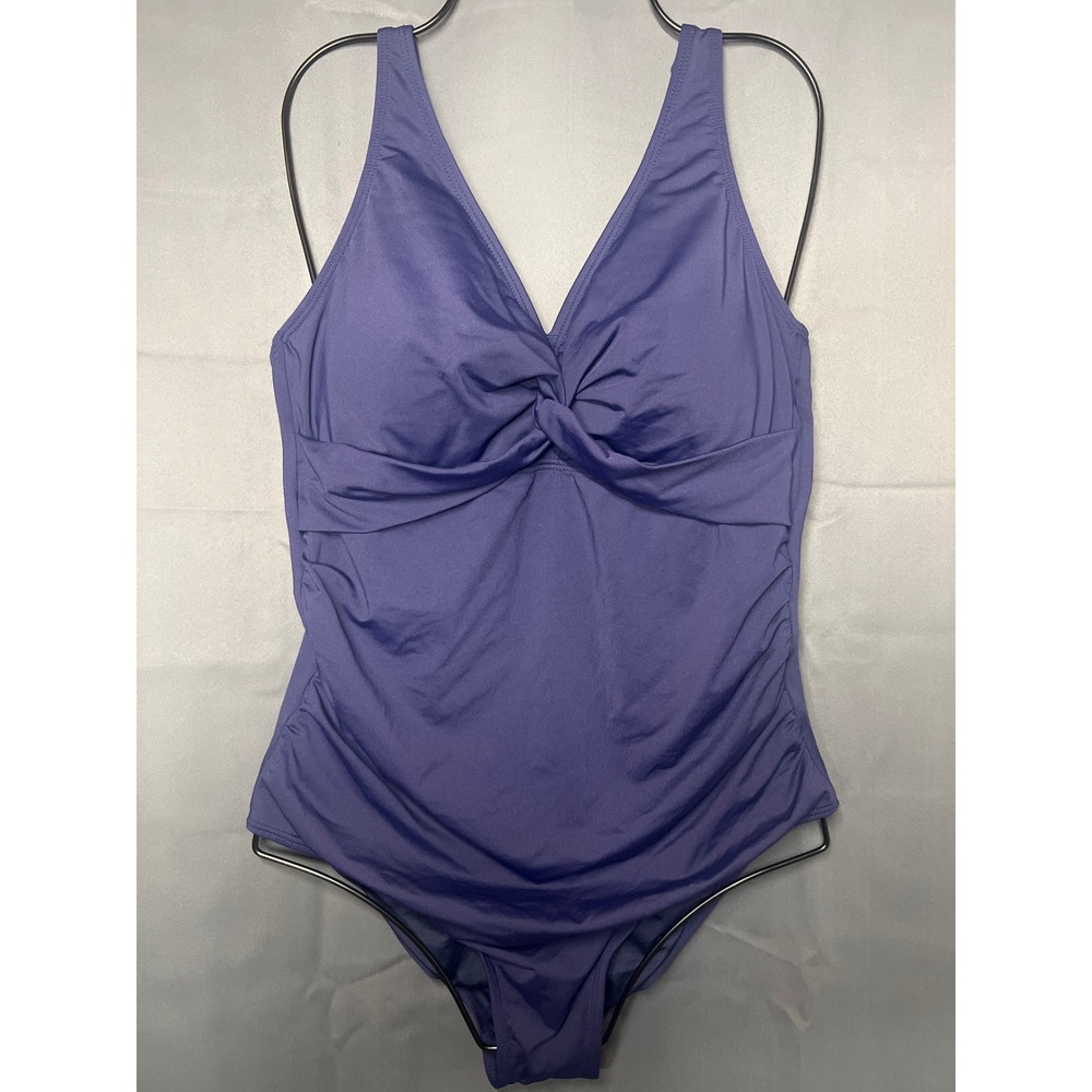 Holipick Womens One Piece Swimsuit Blue Twist Front Ruched XL NWT